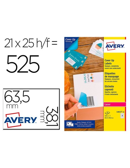 ETIQUETA ADHESIVA AVERY PERMANENTE PARA IMPRESORA LASER BLANCA 63,5X38,1 MM CAJA DE 525 UNIDADES