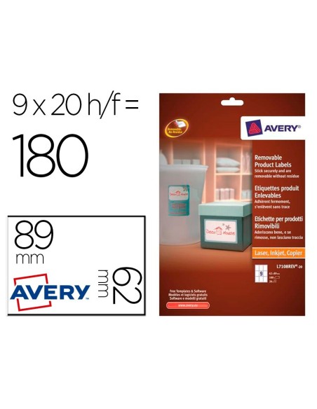 ETIQUETA ADHESIVA AVERY REMOVIBLE PARA IMPRESORA LASER INYECCION TINTA FOTOCOPIADORA BLANCA 62X89 MM