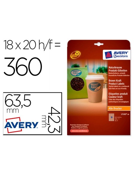 ETIQUETA ADHESIVA AVERY KRAFT EFECTO CARTON OVALADA 63,5X42,3 MM REMOVIBLE PARA LASER INK-JET
