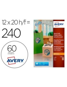 ETIQUETA ADHESIVA AVERY KRAFT EFECTO CARTON REDONDA 60 MM REMOVIBLE PARA LASER INK-JET