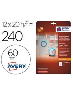 ETIQUETA ADHESIVA AVERY BLANCA REDONDA REMOVIBLE PARA IMPRESORA LASER INYECCION TINTA FOTOCOPIADORA 60 MM