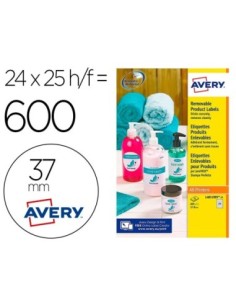 ETIQUETA ADHESIVA AVERY BLANCA REDONDA REMOVIBLE PARA IMPRESORA LASER INYECCION TINTA FOTOCOPIADORA 37 MM
