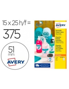 ETIQUETA ADHESIVA AVERY BLANCA REDONDA REMOVIBLE PARA IMPRESORA LASER INYECCION TINTA FOTOCOPIADORA 51 MM