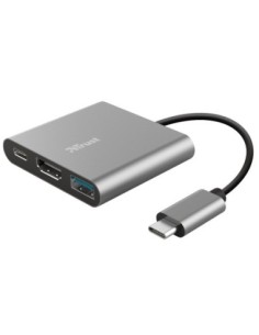 ADAPTADOR TRUST DALYX 3 EN 1 MULTIPUERTO USB-C / USB-A USB-C HDMI 2.0 COLOR ALUMINIO