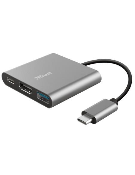 ADAPTADOR TRUST DALYX 3 EN 1 MULTIPUERTO USB-C / USB-A USB-C HDMI 2.0 COLOR ALUMINIO