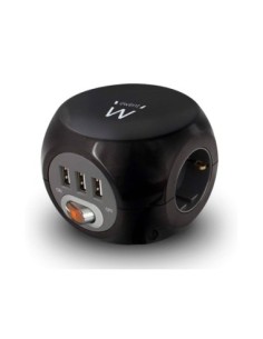 REGLETA EWENT 3 TOMAS SHUCKO + 3 TOMAS USB CON INTERRUPTOR LONGITUD DE CABLE 1,5 M COLOR NEGRO