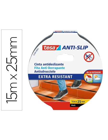 CINTA ANTIDESLIZANTE ADHESIVA TESA USO INTERIOR / EXTERIOR COLOR NEGRO 15 MT X 25 MM