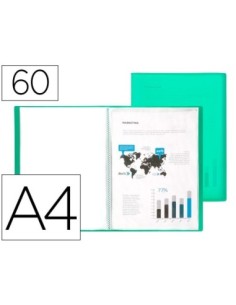 CARPETA LIDERPAPEL ESCAPARATE 60 FUNDAS POLIPROPILENO DIN A4 VERDE TRANSLUCIDO