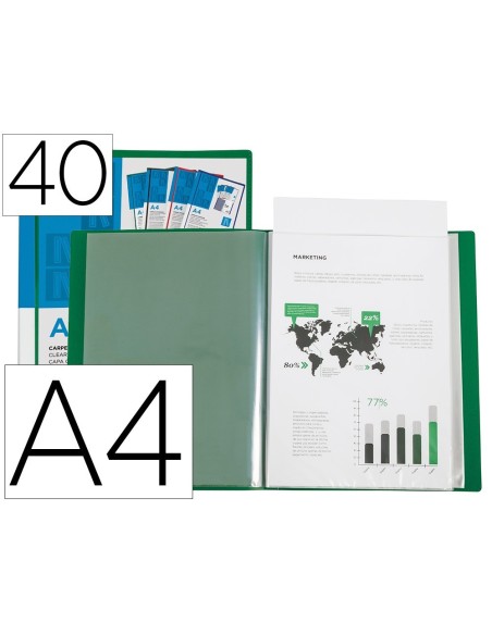 CARPETA LIDERPAPEL PERSONALIZA 20 FUNDAS CANGURO POLIPROPILENO DIN A4 VERDE TRANSLUCIDO PORTADA Y LOMO