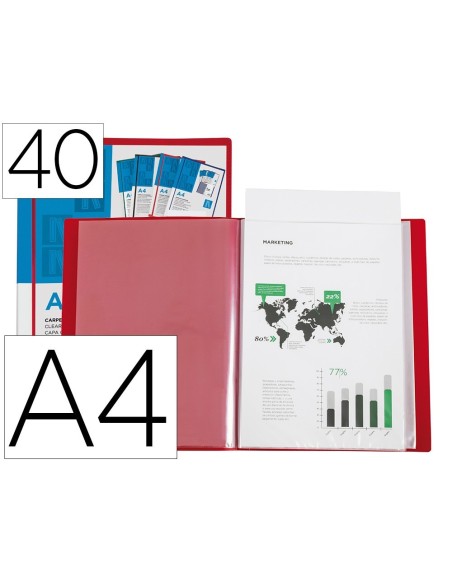 CARPETA LIDERPAPEL PERSONALIZA 40 FUNDAS CANGURO POLIPROPILENO DIN A4 ROJO TRANSLUCIDO PORTADA Y LOMO