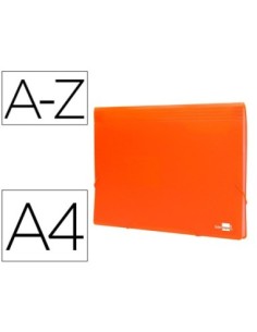 CARPETA LIDERPAPEL CLASIFICADOR FUELLE POLIPROPILENO DIN A4 NARANJA FLUOR OPACO 13 DEPARTAMENTOS