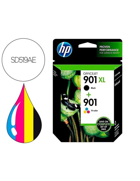 INK-JET HP PACK 2 S NEGRA DE ALTO RENDIMIENTO 901XL Y TRICOLOR 901