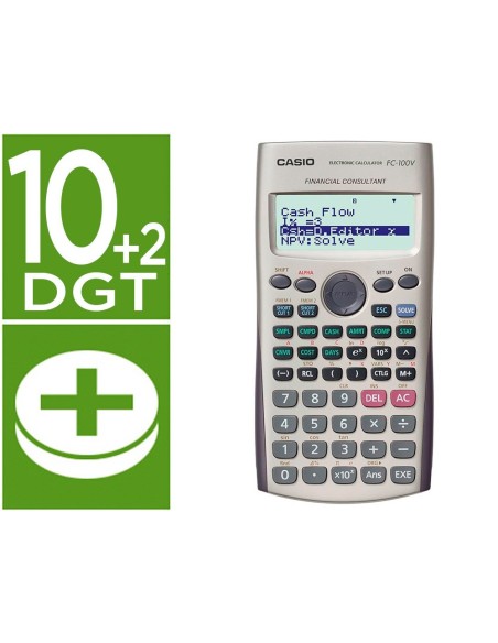 CALCULADORA CASIO FC-100V FINANCIERA 4 LINEAS 10+2 DIGITOS ALMACENAMIENTO FLASH CALCULO DE GANANCIAS CON TAPA