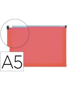 CARPETA DOSSIER LIDERPAPEL A5 CIERRE DE CREMALLERA ROJO TRANSLUCIDO