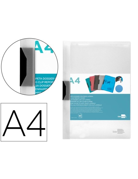 CARPETA LIDERPAPEL DOSSIER PINZA LATERAL POLIPROPILENO DIN A4 TRANSPARENTE 30 HOJAS PINZA DESLIZANTE