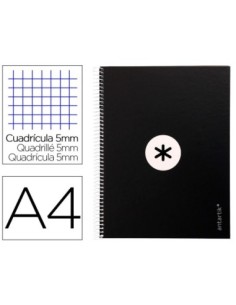 CUADERNO ESPIRAL LIDERPAPEL A4 MICRO ANTARTIK TAPA FORRADA 80H 90 GR CUADRO 5MM 1 BANDA 4 TALADROS NEGRO