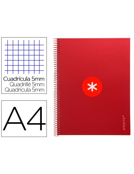 CUADERNO ESPIRAL LIDERPAPEL A4 MICRO ANTARTIK TAPA FORRADA 80H 90 GR CUADRO 5MM 1 BANDA 4 TALADROS FRAMBUESA
