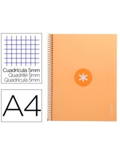 CUADERNO ESPIRAL LIDERPAPEL A4 MICRO ANTARTIK TAPA FORRADA 80H 90 GR CUADRO 5MM 1 BANDA 4 TALADROS AMARILLO CL