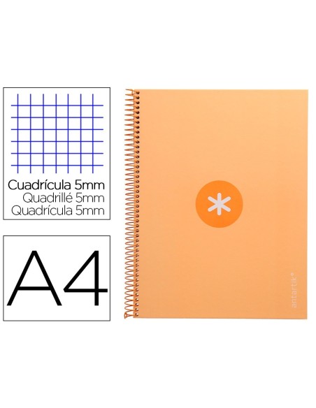 CUADERNO ESPIRAL LIDERPAPEL A4 MICRO ANTARTIK TAPA FORRADA 80H 90 GR CUADRO 5MM 1 BANDA 4 TALADROS AMARILLO CL
