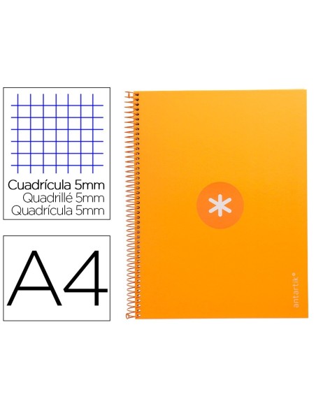 CUADERNO ESPIRAL LIDERPAPEL A4 MICRO ANTARTIK TAPA FORRADA 80H 90 GR CUADRO 5MM 1 BANDA 4 TALADROS MOSTAZA