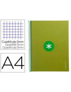 CUADERNO ESPIRAL LIDERPAPEL A4 MICRO ANTARTIK TAPA FORRADA 80H 90 GR CUADRO 5MM 1 BANDA 4 TALADROS VERDE