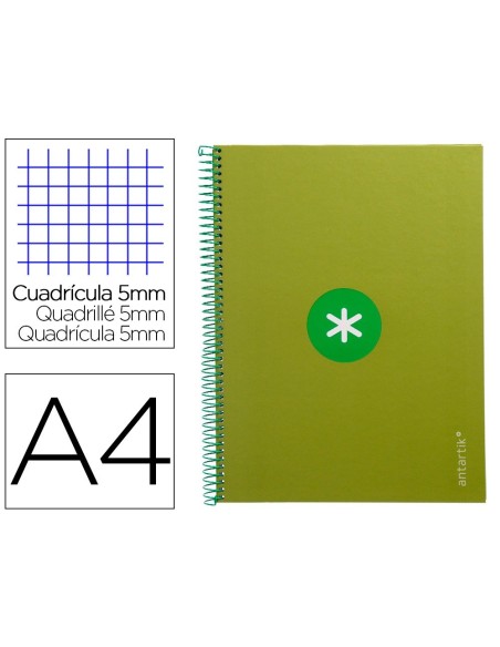 CUADERNO ESPIRAL LIDERPAPEL A4 MICRO ANTARTIK TAPA FORRADA 80H 90 GR CUADRO 5MM 1 BANDA 4 TALADROS VERDE