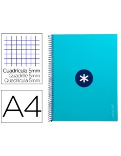 CUADERNO ESPIRAL LIDERPAPEL A4 MICRO ANTARTIK TAPA FORRADA 80H 90 GR CUADRO 5MM 1 BANDA 4 TALADROS TURQUESA