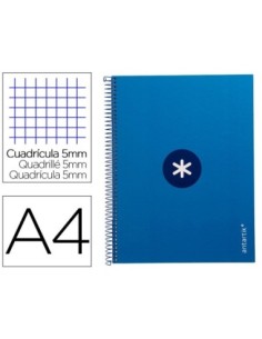 CUADERNO ESPIRAL LIDERPAPEL A4 MICRO ANTARTIK TAPA FORRADA 80H 90 GR CUADRO 5MM 1 BANDA 4 TALADROS AZUL OSCURO