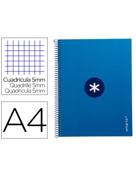 CUADERNO ESPIRAL LIDERPAPEL A4 MICRO ANTARTIK TAPA FORRADA 80H 90 GR CUADRO 5MM 1 BANDA 4 TALADROS AZUL OSCURO