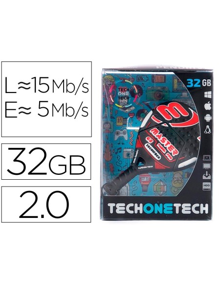 MEMORIA USB TECH ON TECH RAQUETA PADEL ROJA 32 GB
