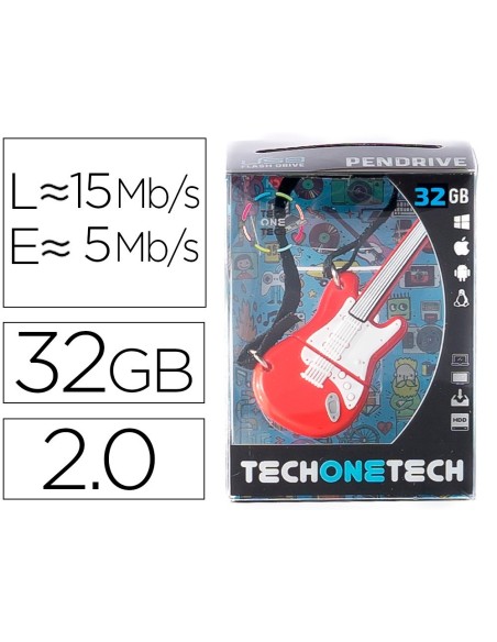 MEMORIA USB TECH ON TECH GUITARRA RED ONE 32 GB