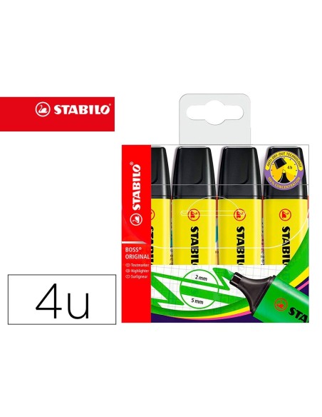 ROTULADOR STABILO BOSS FLUORESCENTE 70 AMARILLO ESTUCHE DE 4 UNIDADES