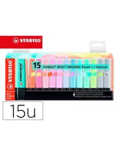ROTULADOR STABILO BOSS FLUORESCENTE 70 PASTEL DESKSET ESTUCHE DE 15 UNIDADES COLORES SURTIDOS
