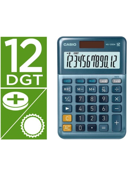 CALCULADORA CASIO MS-120EM SOBREMESA 12 DIGITOS TX +/- TECLA DOBLE CERO COLOR AZUL