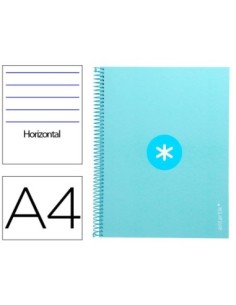 CUADERNO ESPIRAL LIDERPAPEL A4 MICRO ANTARTIK TAPA FORRADA80H 90 GR HORIZONTAL 1 BANDA 4 TALADROS COLOR CELESTE
