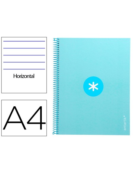 CUADERNO ESPIRAL LIDERPAPEL A4 MICRO ANTARTIK TAPA FORRADA80H 90 GR HORIZONTAL 1 BANDA 4 TALADROS COLOR CELESTE