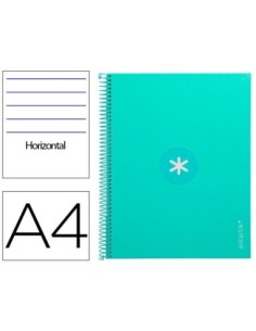 CUADERNO ESPIRAL LIDERPAPEL A4 MICRO ANTARTIK TAPA FORRADA80H 90 GR HORIZONTAL 1 BANDA 4 TALADROS COLOR MENTA
