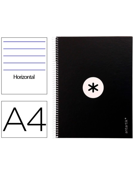 CUADERNO ESPIRAL LIDERPAPEL A4 MICRO ANTARTIK TAPA FORRADA80H 90 GR HORIZONTAL 1 BANDA 4 TALADROS COLOR NEGRO