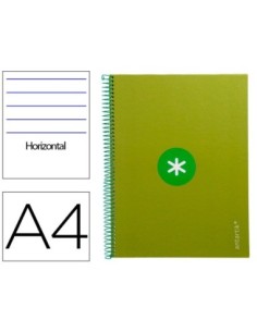 CUADERNO ESPIRAL LIDERPAPEL A4 MICRO ANTARTIK TAPA FORRADA80H 90 GR HORIZONTAL 1 BANDA 4 TALADROS COLOR VERDE