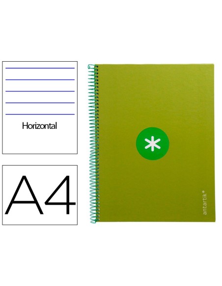 CUADERNO ESPIRAL LIDERPAPEL A4 MICRO ANTARTIK TAPA FORRADA80H 90 GR HORIZONTAL 1 BANDA 4 TALADROS COLOR VERDE