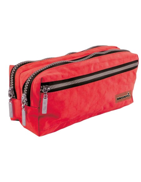 BOLSO ESCOLAR LIDERPAPEL PORTATODO RECTANGULAR 3 BOLSILLOS ROJO 210X80X85 MM