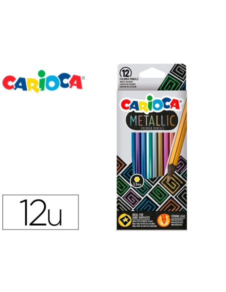 LAPICES DE COLORES CARIOCA METALLIC HEXAGONAL MINA 3,3 MM CAJA DE 12 COLORES SURTIDOS