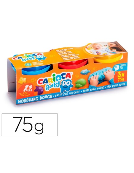 PASTA DE MODELAR CARIOCA BABY DOUGH BOTE 75 G SET DE 3 COLORES SURTIDOS