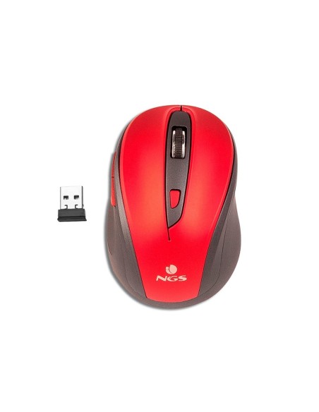 RATON NGS EVO MUTE OPTICO 800/1600 DPI INALAMBRICO CON 5 BOTONES NANO RECEPTOR USB 2,4 GHZ COLOR ROJO