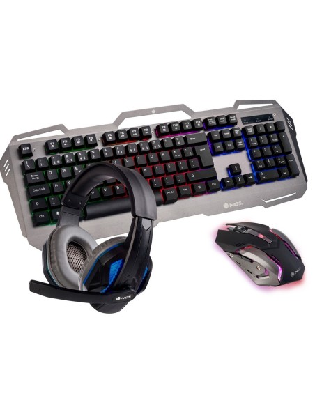 SET TECLADO Y RATON NGS PACK GAMING GBX-1500 CON AURICULAR ESTEREO Y MICROFONO ILUMINACION LED USB