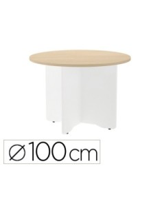 MESA DE REUNION ROCADA REDONDA 3005AW01 ESTRUCTURA MADERA EN ASPAS COLOR BLANCO TABLERO HAYA 100CM DIAMETRO