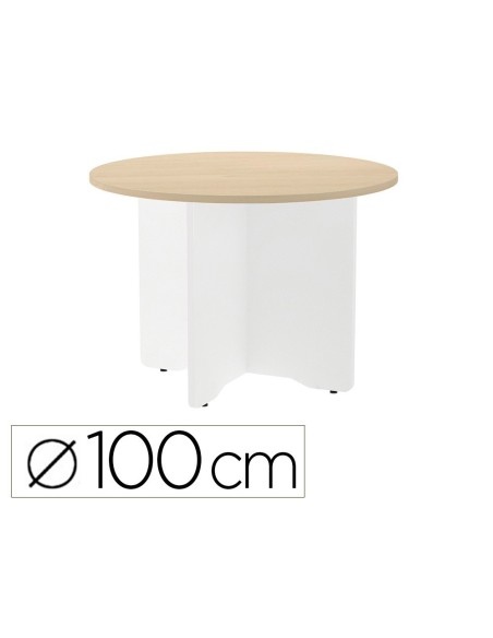 MESA DE REUNION ROCADA REDONDA 3005AW01 ESTRUCTURA MADERA EN ASPAS COLOR BLANCO TABLERO HAYA 100CM DIAMETRO