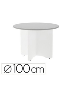 MESA DE REUNION ROCADA REDONDA 3005AW02 ESTRUCTURA MADERA EN ASPAS COLOR BLANCO TABLERO GRIS 100CM DIAMETRO