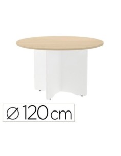 MESA DE REUNION ROCADA REDONDA 3006AW01 ESTRUCTURA MADERA EN ASPAS COLOR BLANCO TABLERO HAYA 120CM DIAMETRO