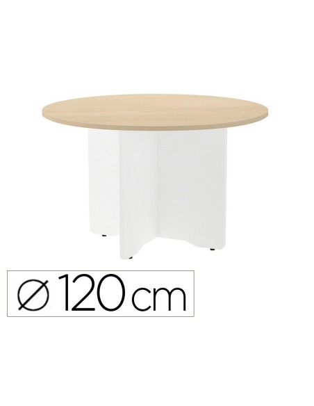 MESA DE REUNION ROCADA REDONDA 3006AW01 ESTRUCTURA MADERA EN ASPAS COLOR BLANCO TABLERO HAYA 120CM DIAMETRO
